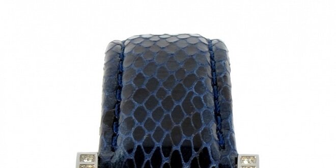 Dámske oceľové hodinky Gianfranco Ferré s kamienkami a tmavo modrým koženým remienkom