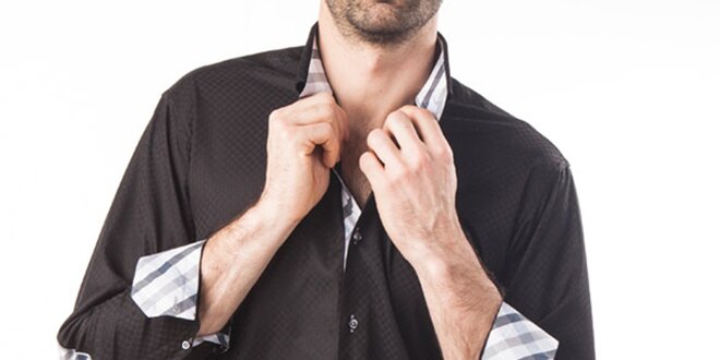 Pánska čierna košeľa s lakťovými nášivkami Lexa Slater