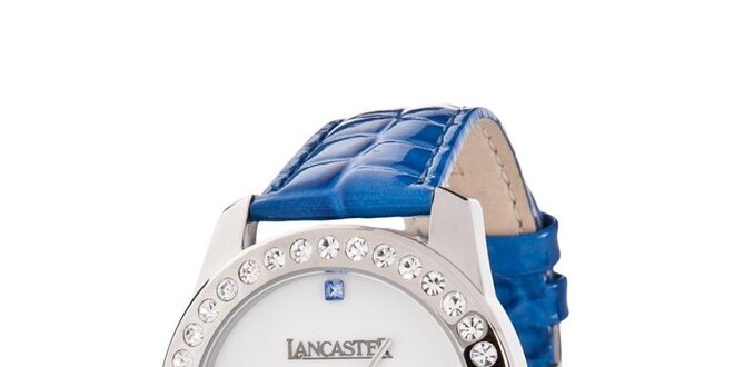 Dámske hodinky s tmavo modrým remienkom a kamienkami Lancaster