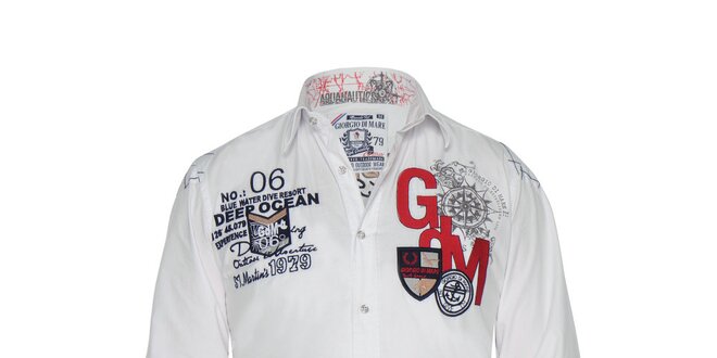 Pánska biela košeľa s výšivkami Giorgio Di Mare