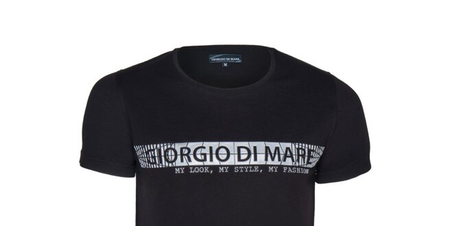 Pánske čierne tričko s plastickým nápisom Giorgio di Mare