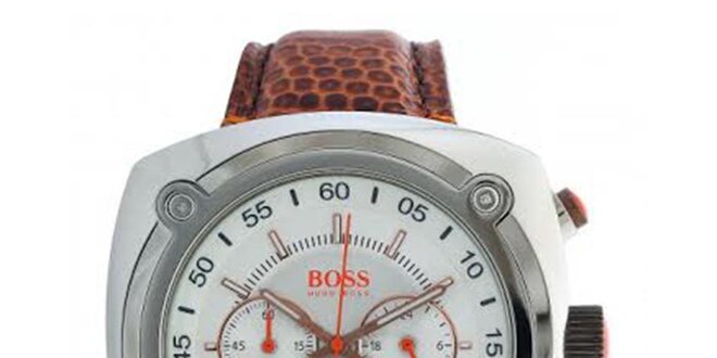 Pánske oceľové hodinky s hnedým koženým remienkom Hugo Boss