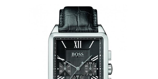 Pánske čierne hodinky s rímskymi číslicami a chronografom Hugo Boss