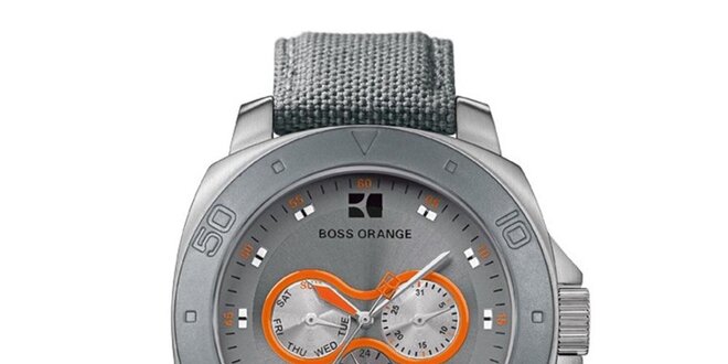 Pánske šedé hodinky s oranžovými detailmi Hugo Boss Orange