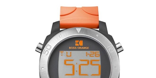 Pánske digitálne hodinky s oranžovým remienkom Hugo Boss Orange