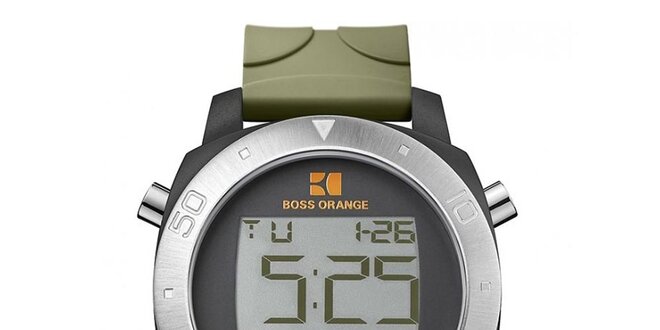 Pánske digitálne hodinky so zeleným remienkom Hugo Boss Orange
