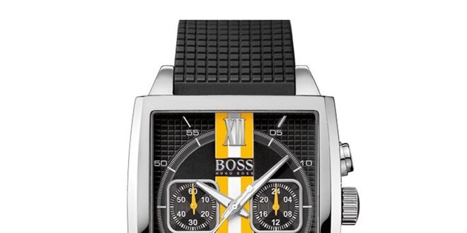Pánske čierne hodinky s oranžovo-bielym prúžkom Hugo Boss Orange