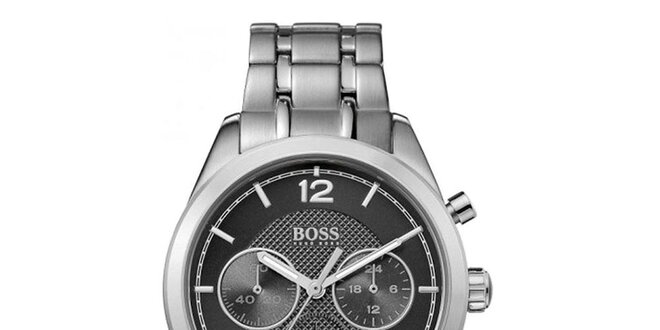 Pánske oceľové hodinky s čiernym ciferníkom a chronografom Hugo Boss