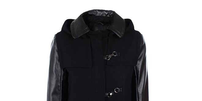 Dámsky čierny kabát s kapucňou Company&Co