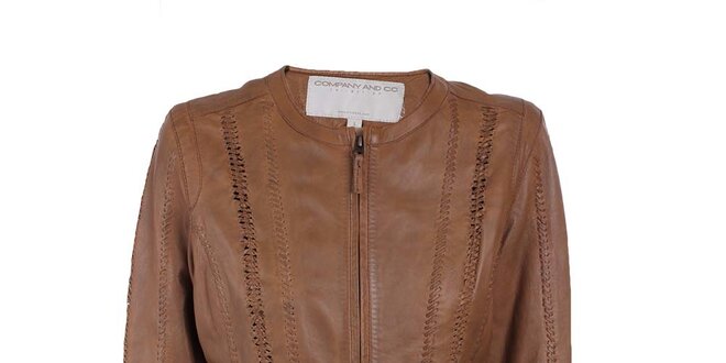 Dámska hnedá kožená bunda s prešívaním Company&Co