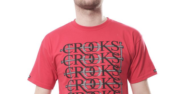 Pánske žiarivo červené tričko Crooks & Castles s čiernošedou potlačou
