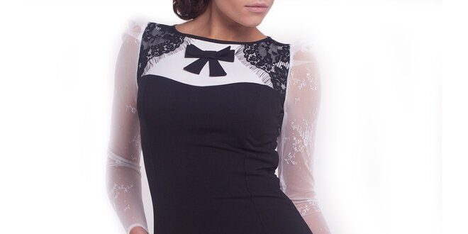 Dámske čierno-biele šaty s mašličkou Arefeva