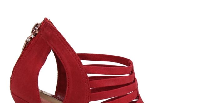 Dámske remienkové črievičky na opätku v červenej farbe Cubanas Shoes