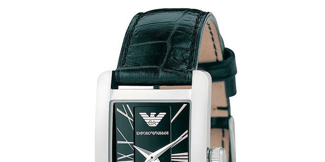 Pánske hranaté hodinky s čiernym remienkom Emporio Armani