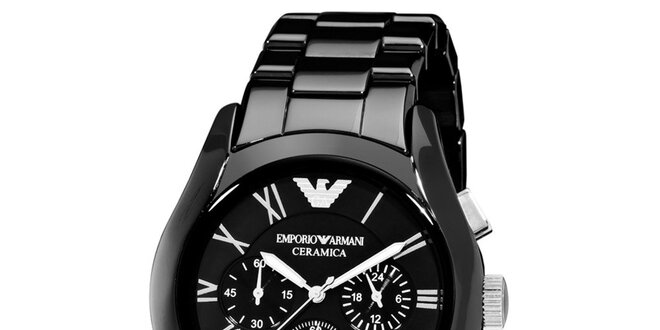 Pánske keramické hodinky v čiernej farbe Emporio Armani