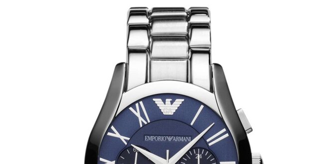 Pánske strieborné hodinky s modrým ciferníkom Emporio Armani