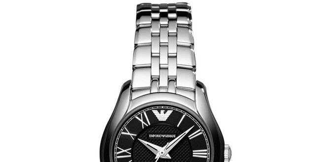Dámske strieborné hodinky s čiernym ciferníkom Emporio Armani