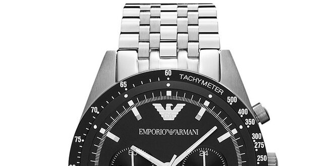 Pánske čierno-strieborné hodinky Emporio Armani