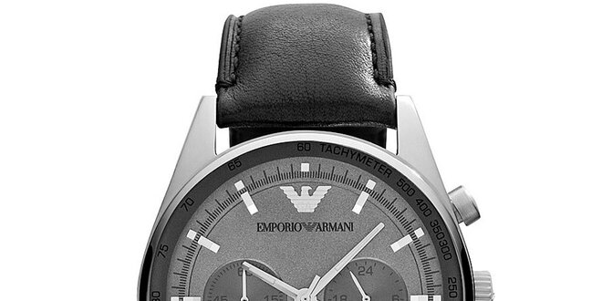 Pánske strieborné hodinky s chronografom Emporio Armani