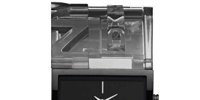 Dámske tmavé náramkové hodinky s obdĺžnikovým ciferníkom DKNY
