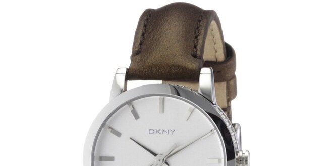 Dámske okrúhle hodinky s hnedým remienkom DKNY