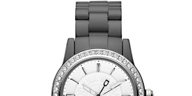 Dámske analógové hodinky s kamienkami na lunete DKNY