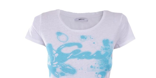 Dámske biele tričko s modrým vzorom Gas