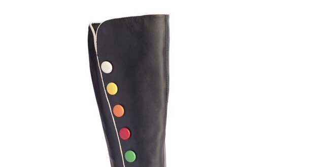 Dámske čierne čižmy s farebnou dekoráciou Lola Ramona