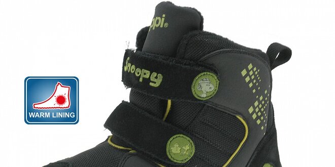 Detské čierne zimné topánky Beppi se zelenými detailami