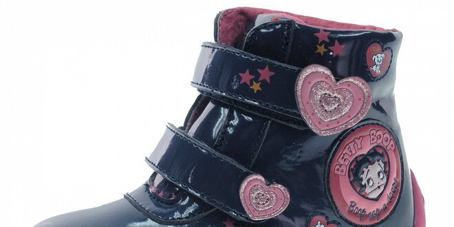 Detské modré lakované topánočky Beppi s ružovými detailami