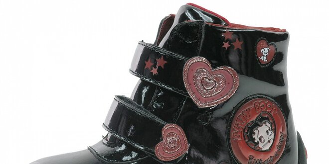 Detské čierne lakované topánočky Beppi s červenými detailami