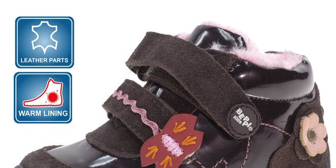 Detské hnedé topánočky Beppi s ružovými detailami