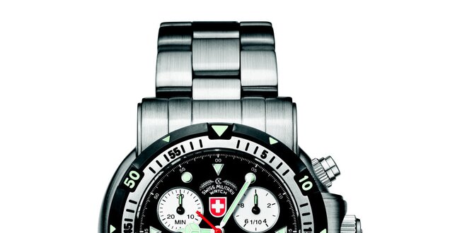 Pánske oceľové hodinky s chronografom a čiernym ciferníkom Swiss Military