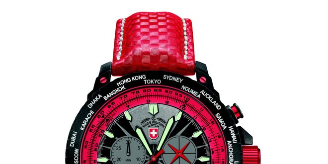 Pánske červené hodinky s chronografom Swiss Military
