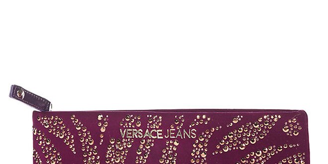 Dámska podlhovastá fialová listová kabelka s kamienkami Versace Jeans