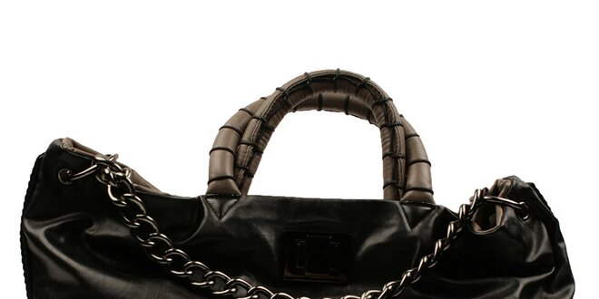 Dámska čierna obdĺžniková kabelka s reťazou Pierre Cardin