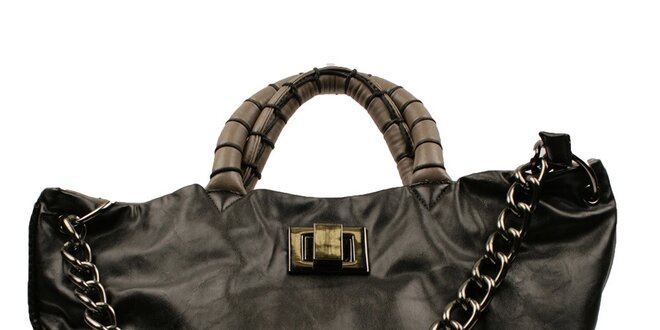 Dámska čierna kabelka s kovovou reťazou Pierre Cardin