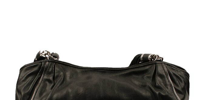 Dámska čierna kabelka so zaujímavými popruhmi Pierre Cardin