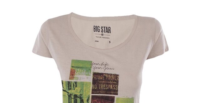Dámske béžové tričko s farebnou potlačou Big Star