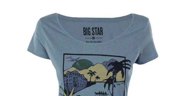 Dámske modré tričko s farebnou potlačou Big Star