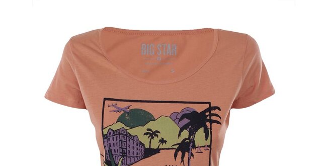 Dámske oranžové tričko s farebnou potlačou Big Star