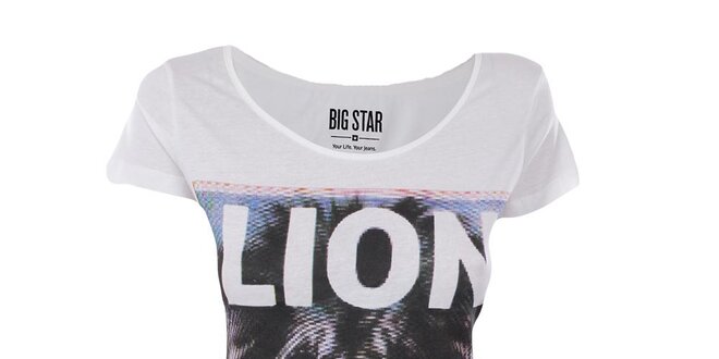 Dámske biele tričko s potlačou lva Big Star