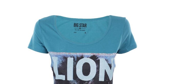 Dámske tyrkysové tričko s potlačou lva Big Star