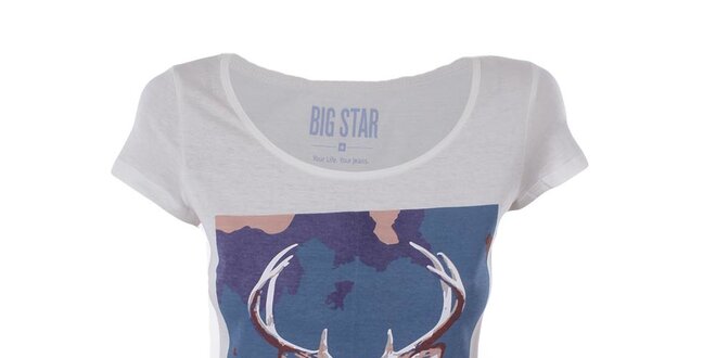 Dámske biele tričko s jeleňom Big Star
