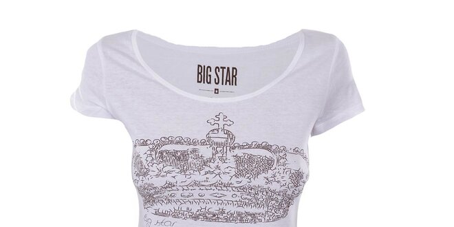 Dámske biele tričko s potlačou koruny Big Star