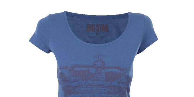 Dámske modré tričko s potlačou koruny Big Star