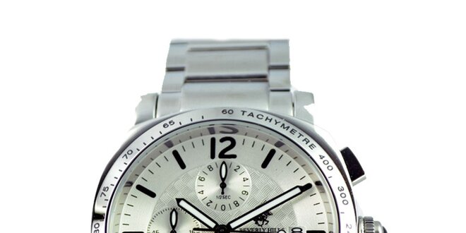 Pánske strieborné hodinky s chronografom Beverly Hills Polo Club