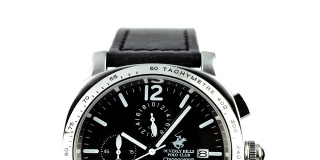Pánske hodinky s chronografom a čiernym remienkom Beverly Hills Polo Club