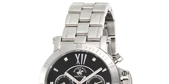 Dámske strieborné hodinky s tmavým ciferníkom Beverly Hills Polo Club