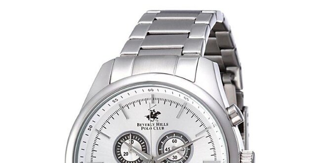 Pánske strieborné ocelové hodinky Beverly Hills Polo Club